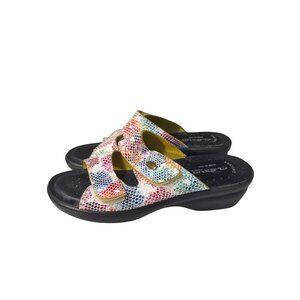 Flexus Anatomical Slide Sandals Womens Size 7.5-8 Multi-Color‎ Pattern Leather